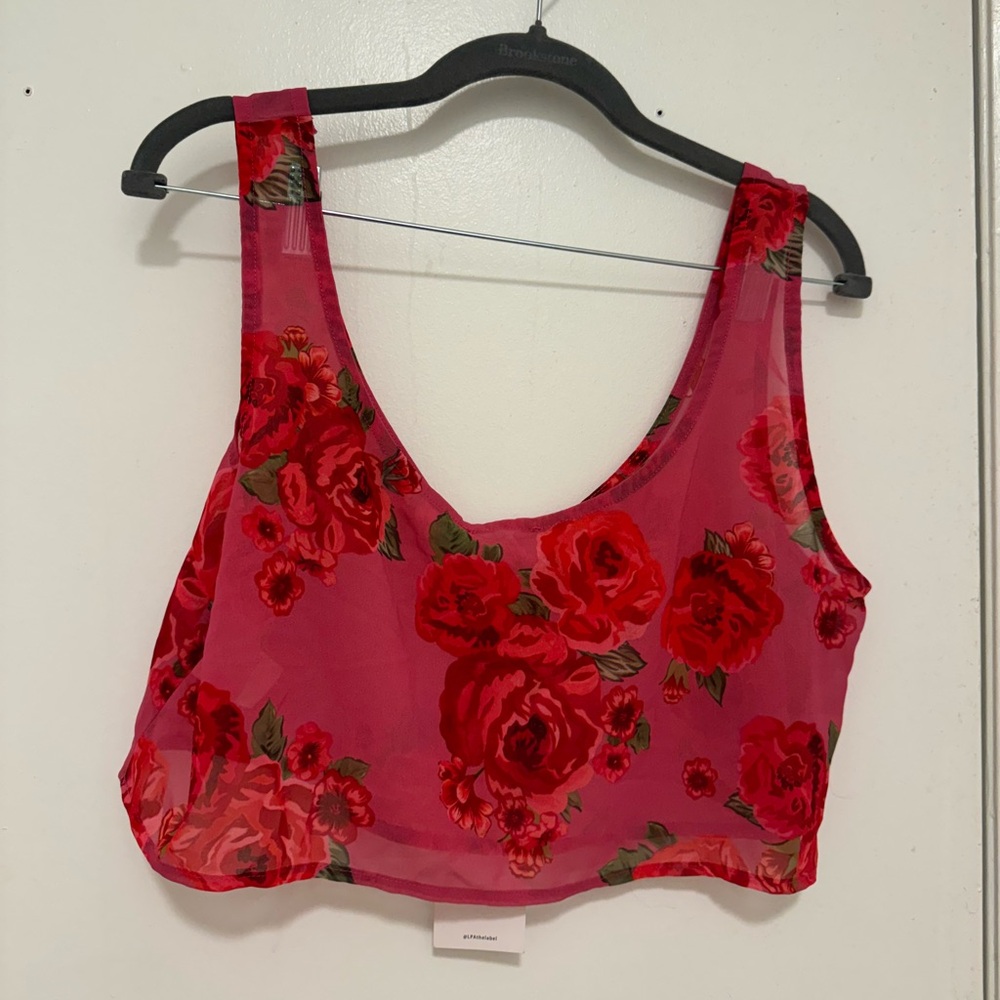 LPA NWT Floral Rose Sheer Crop Size Medium - Picture 4 of 5